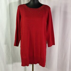 NWT Cable & Gauge Red & Black Rhinestone Embellished Wide Neck Sweater